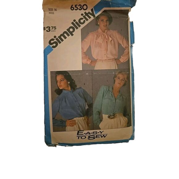 Vtg Simplicity 6530 Misses Easy B Shirt Top Various Collar Pattern Sz 16 Cut - Picture 1 of 6
